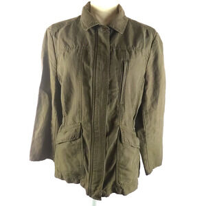 Loft Women's Sz Large Olive Green Jacket Zip Snap Utility Military Linen Blend